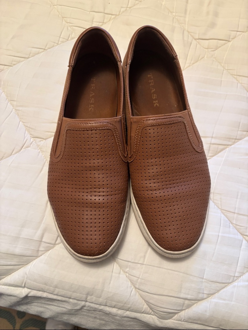 Trask Perforated Brown Leather Slip-On Sneakers